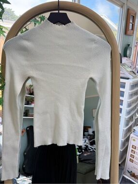 12th Tribe Cream Ribbed Mock-Neck Top with Textured Knit